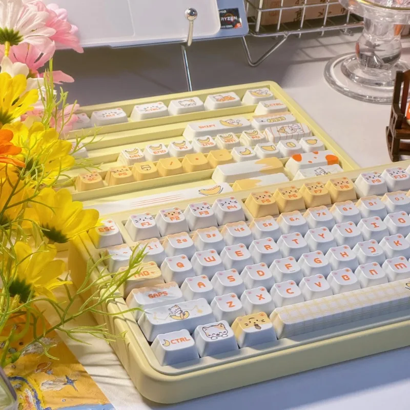 Банановый Кот тема Keycap 130Key PBT пользовательская милая девушка