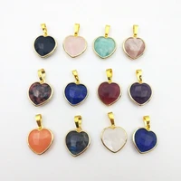 natural gemstone heart shape connector faceted pendant amethyst amazonite rose quartz crystal charm for woman diy jewelry making