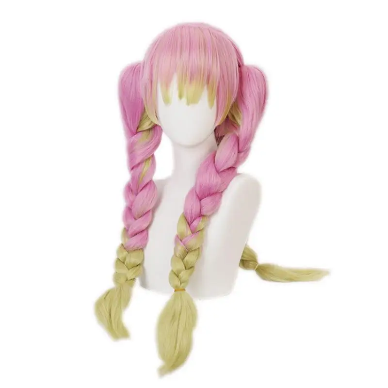 

Anime Demon Slayer Kanroji Mitsuri Cosplay Wig Pink Green Long Braid Hair Style Heat Resistant Synthetic Halloween Party Props