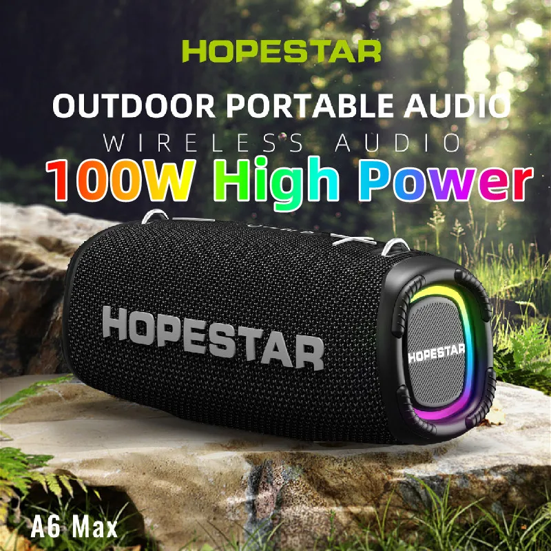 HOPESTAR A6MAX 100W power TWS bluetooth speaker portable RGB lights subwoofer HiFi stereo wireless microphone karaoke - купить по