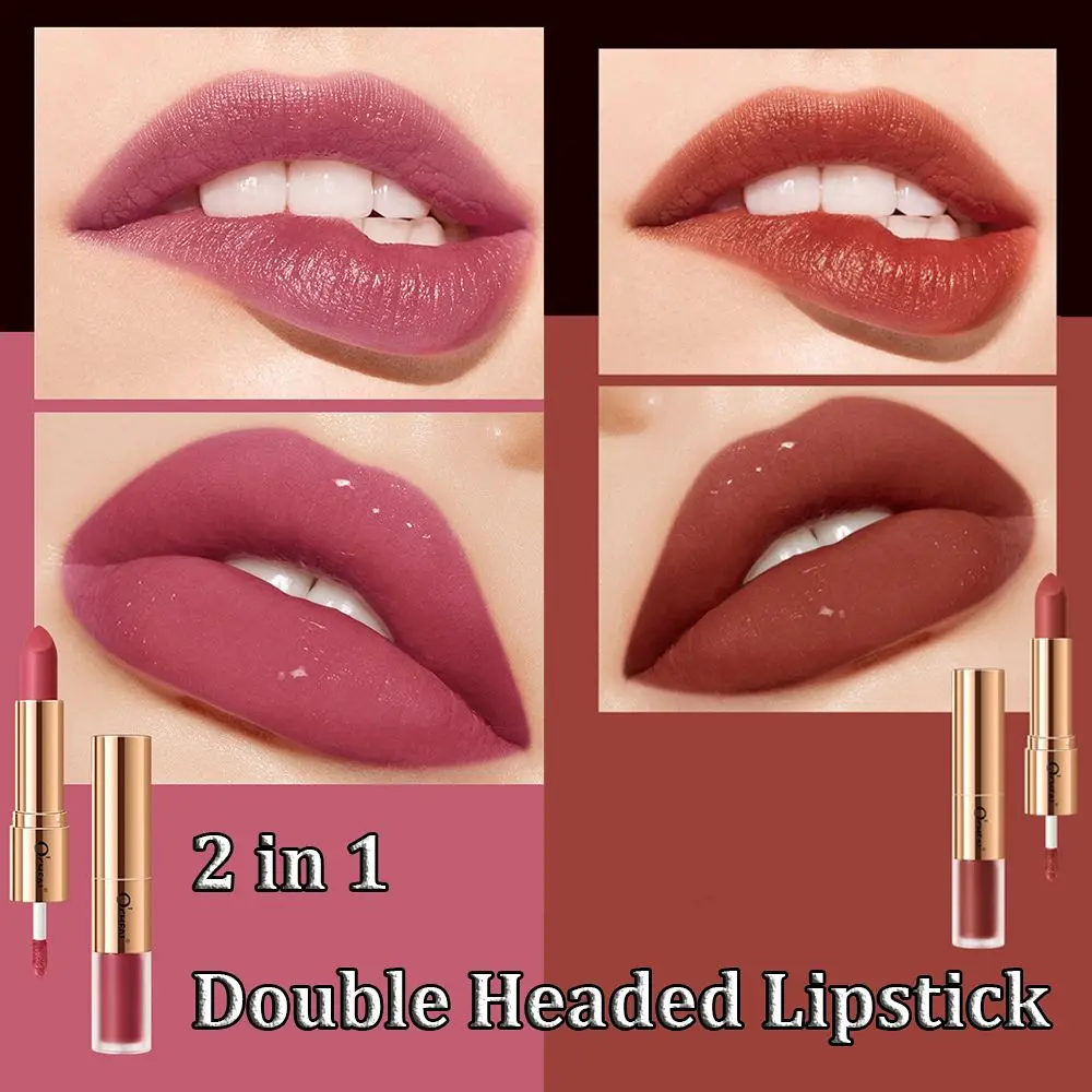 

2 in 1 Double Headed Lipstick Velvet Lip Glaze Matte Lip Gloss Long-Lasting Waterproof Non-stick Cup Waterproof Makeup Party