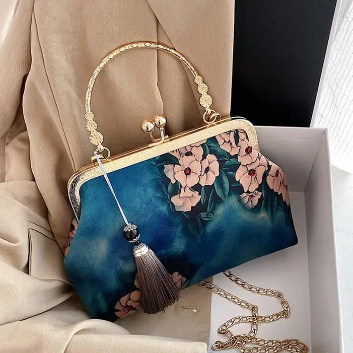 

Chain Women Shoulder Crossbody Messenger Bag Women's Handbags Autumn Vintage Fashion Flowers Bag Bags Kiss Lock Shell Bags Bag