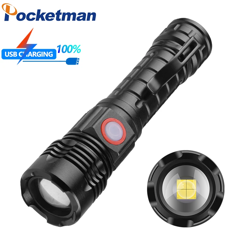 

2022 New XHP50 LED Zoom Flashlight 5 Modes USB Rechargeable Waterproof Aluminum alloy Torch Portable Attrack Head