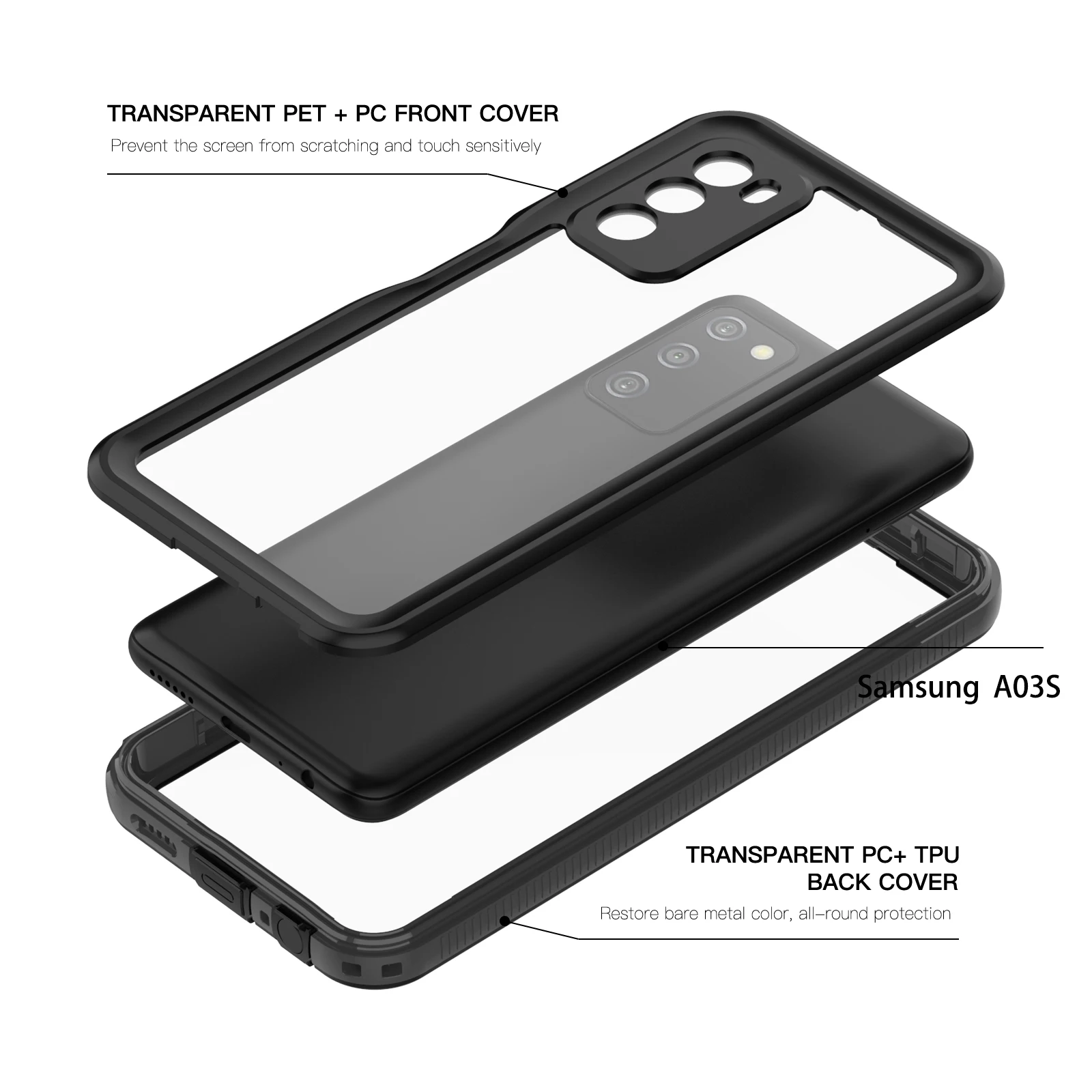 Водонепроницаемый Чехол IP68 для Samsung Galaxy A03S мягкий прозрачный Пыленепроницаемый