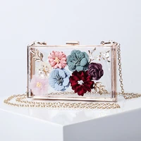 fashion flower dinner party bag womens evening chain clutch bags clear acrylic designer evening bag square hand acrylic bag