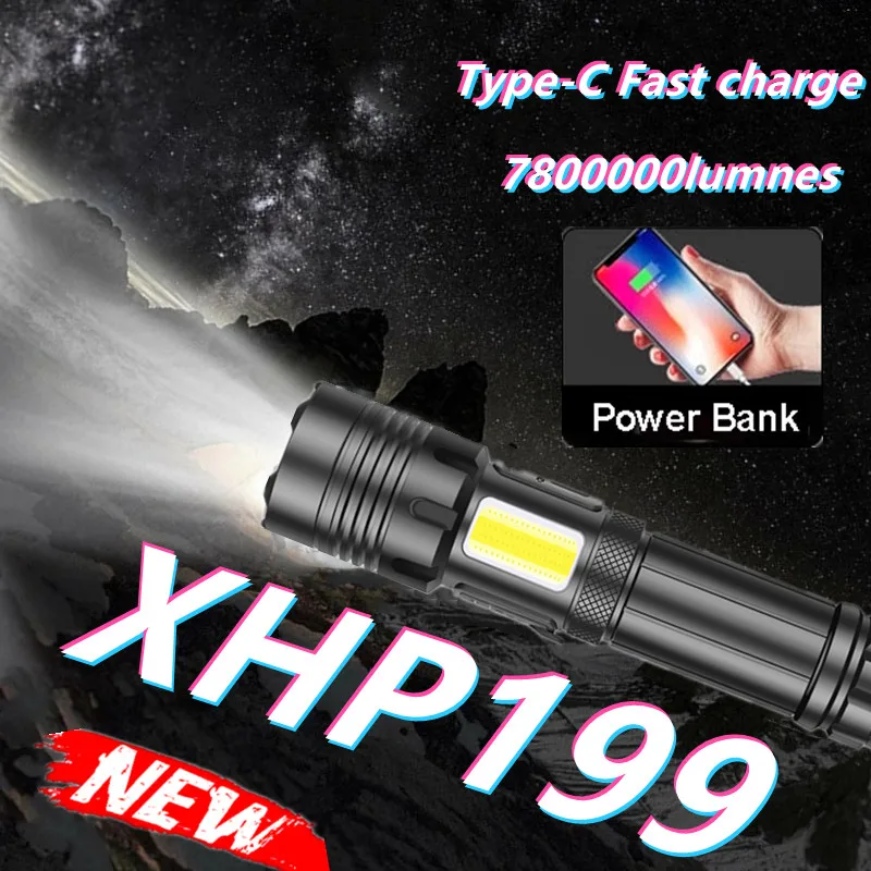 

XHP199 Most Powerful LED Flashlight Torch USB Rechargeable Hunting Lantern XHP90 High Power Tactical Flashlight 18650 Hand Lamps