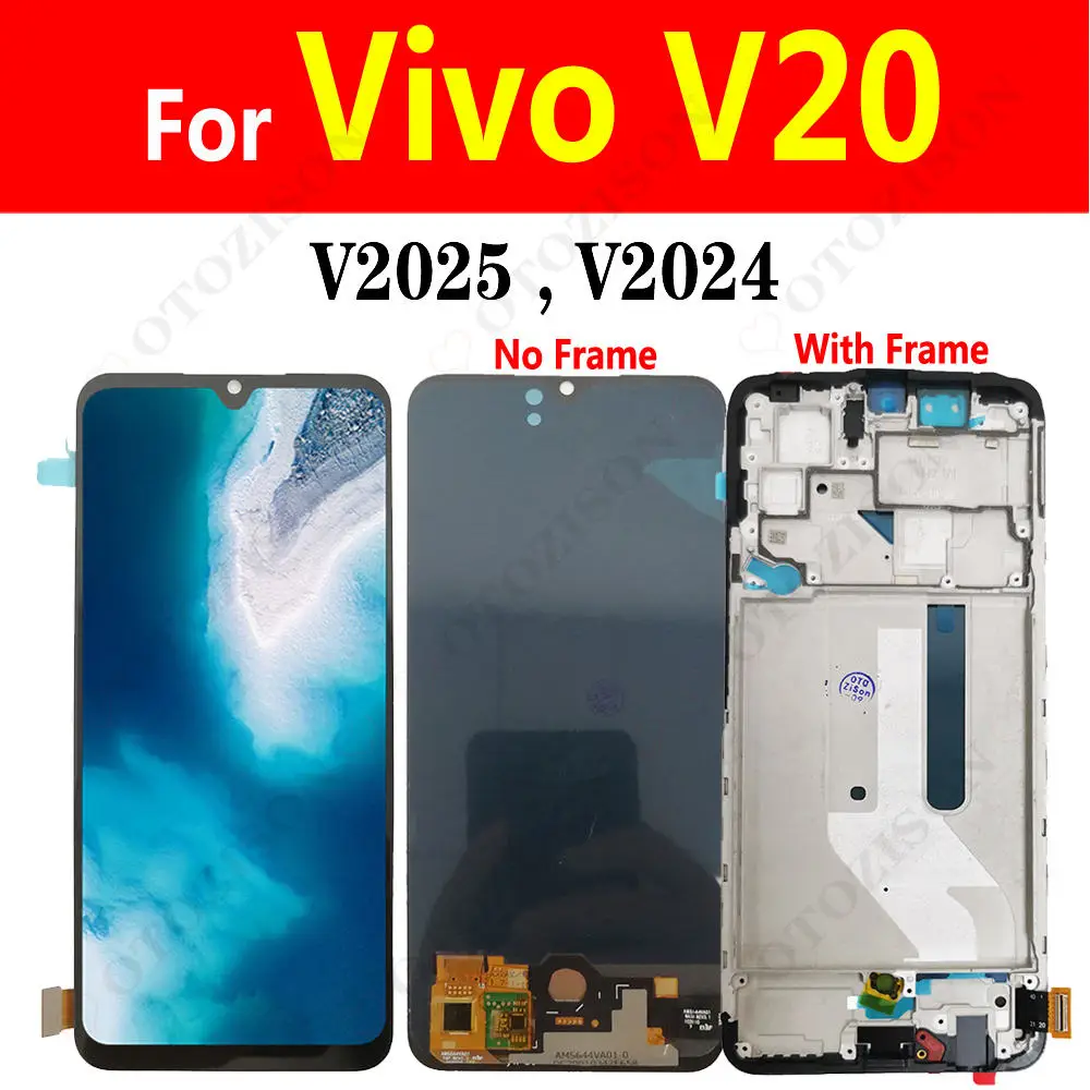 ЖК-дисплей Super AMOLED с рамкой для Vivo V20 V2025 V2024, дисплей с сенсорной панелью, сенсор, дигитайзер в сборе, сменный ЖК-дисплей V20