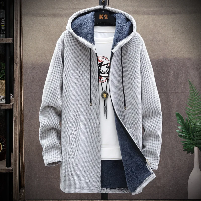 

MOONBIFFY M-4XL Winter Men Thicken Sweatercoat Fleece Cardigan Hooded Jacket Male Slim Sweaters Long Sweater Warm Outwear Coats