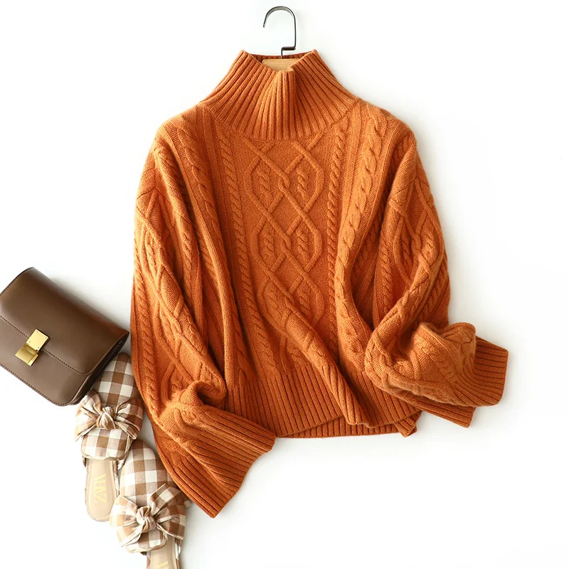 

Sweater Women 100% Cashmere Turtleneck Loose Design Raglan Long Sleeves Solid 4 Colors High Quality Pullover Top New Fashion