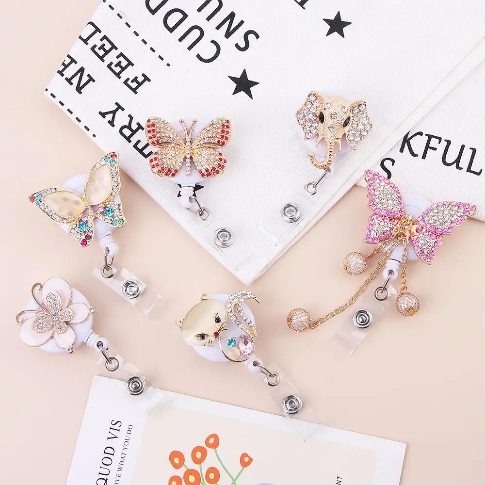 

Work Card Clips Chest Card Elephant Crystal Retractable Badge Reel Nurse Badge Clip ID Card Clips Hospital Badge Holder