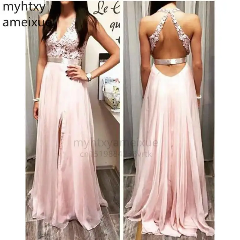 

2022 Pink Sexy Evening Dresses Backless Prom Dress Skeevelessfloor Length Longevening Gowns Custom Made Robe De Soiree