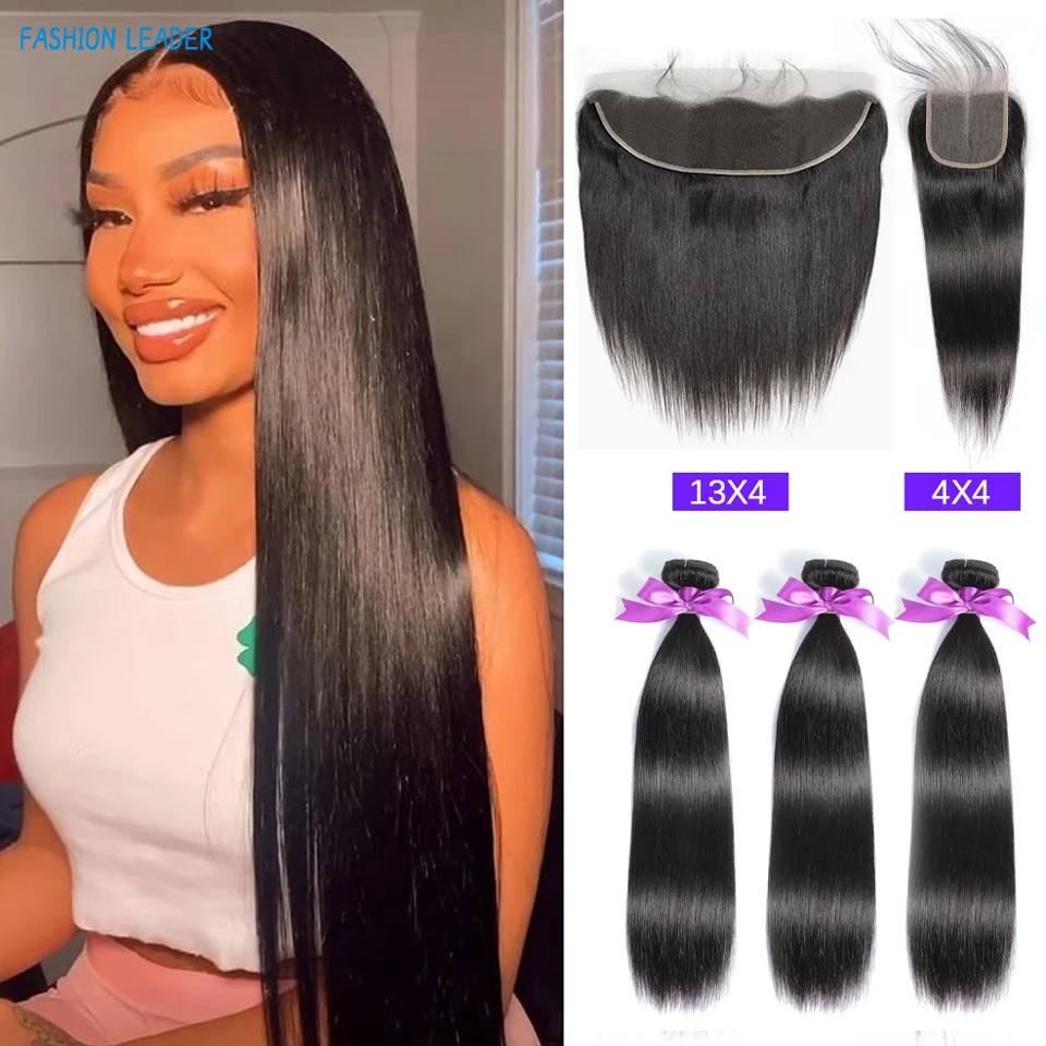 Straight Bundles With Closure Human Hair Brazilian Hair Weave Straight Extension Bundles Remy Hair Extension