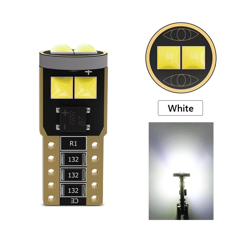 

2 шт. супер яркая светодиодная лампа T10 W5W Canbus для салона автомобиля, купольная дверь, перчаточный ящик, освещение номерного знака багажника 12 В 6SMD 400LM 6500K, белый