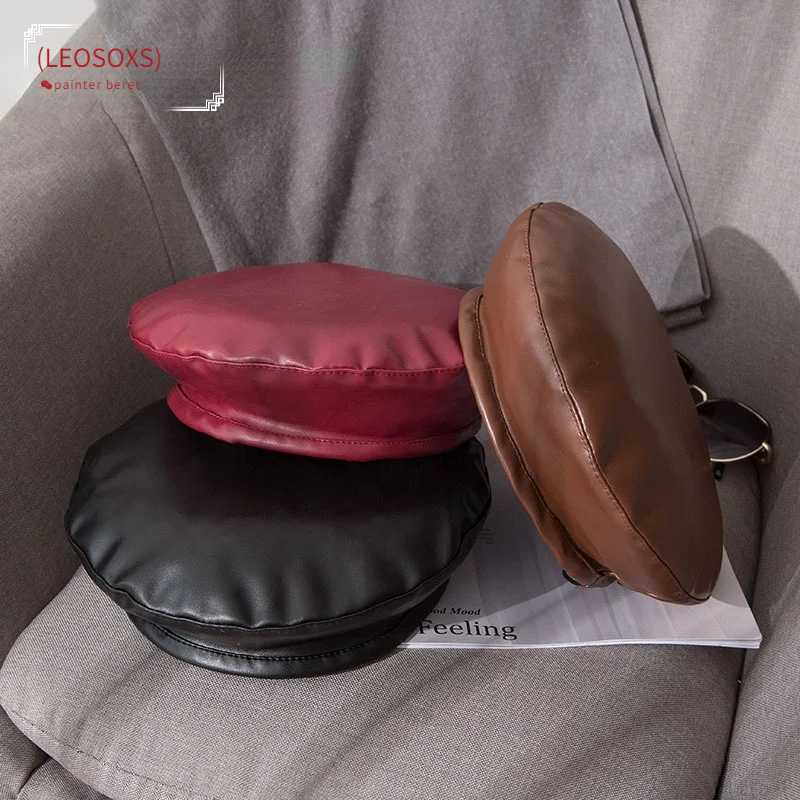 

(LEOSOXS) 2022 New Women's Hat Leather French Artist Beret Cap Fashion Beret for Women Girls Soft Fashion French Painter Berets