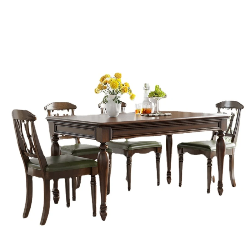 

TLL American-Style Solid Wood Dining Table and Chair Log Rectangular Small Table Furniture