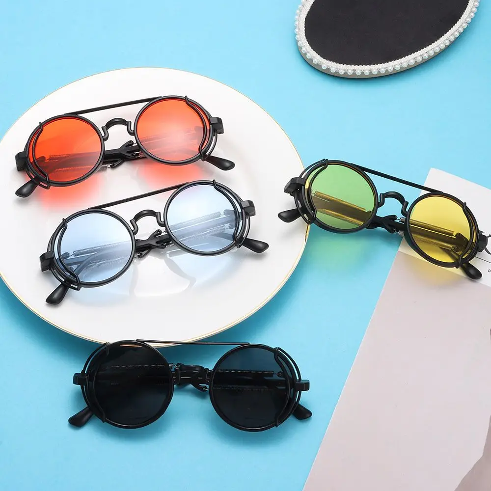 

Fashion Double Spring Temples Trendy Punk Round Sunglasses Sun Glasses Men's Eyewear Steampunk Sunglasses