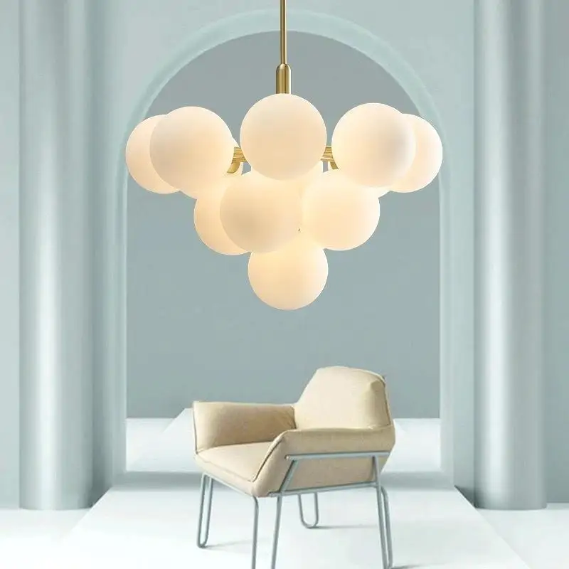 

Pendant Lamp Led Art Chandelier Light Room Decor Modern Chinese Copper White Ball Kitchen Bedroom Indoor Home Decoration