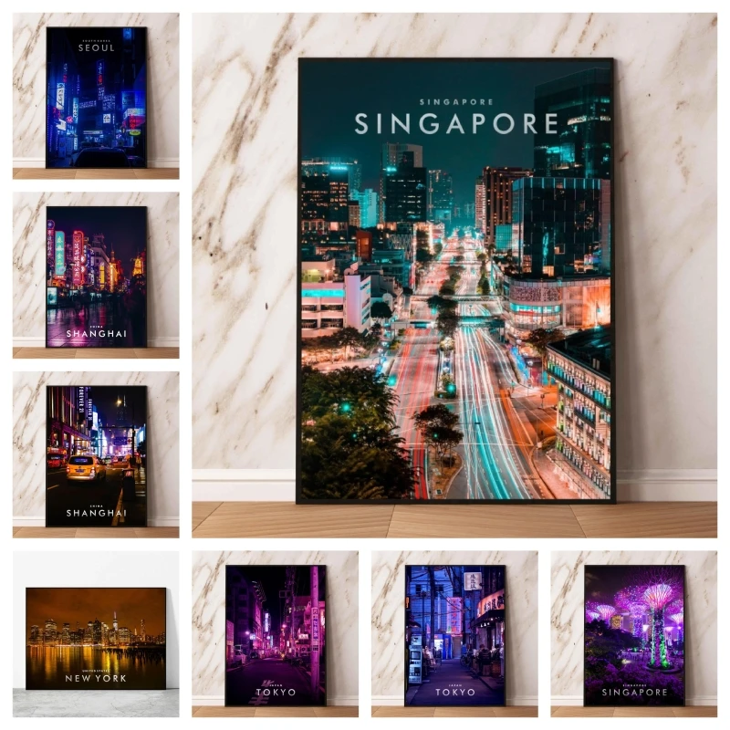 

Canvas Artwork Painting Singapore Skyline Wall Stickers Gifts Modern Living Room Decorative Decoration Paintings
