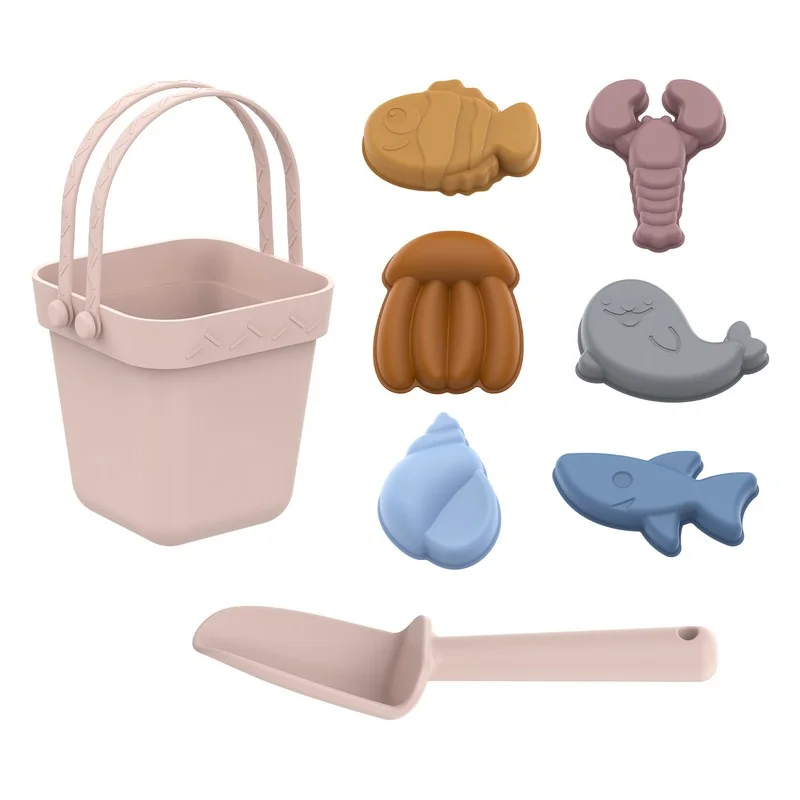 

8pcs /1set Silicone Beach Bucket Children's Toy Shovel Beach Parent-child Playing Beach Swimming Ring Bathing Toys
