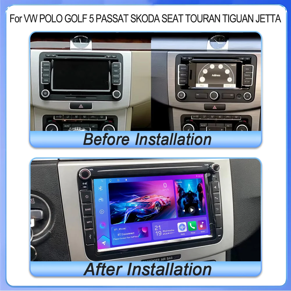 Фото 8-дюймовый автомобильный радиоприемник Android 15 для VW Volkswagen Skoda Octavia Golf 5 6 Touran Passat B6 Polo Jetta Универсальный мультимедийный карплей Wi-Fi 5G №2