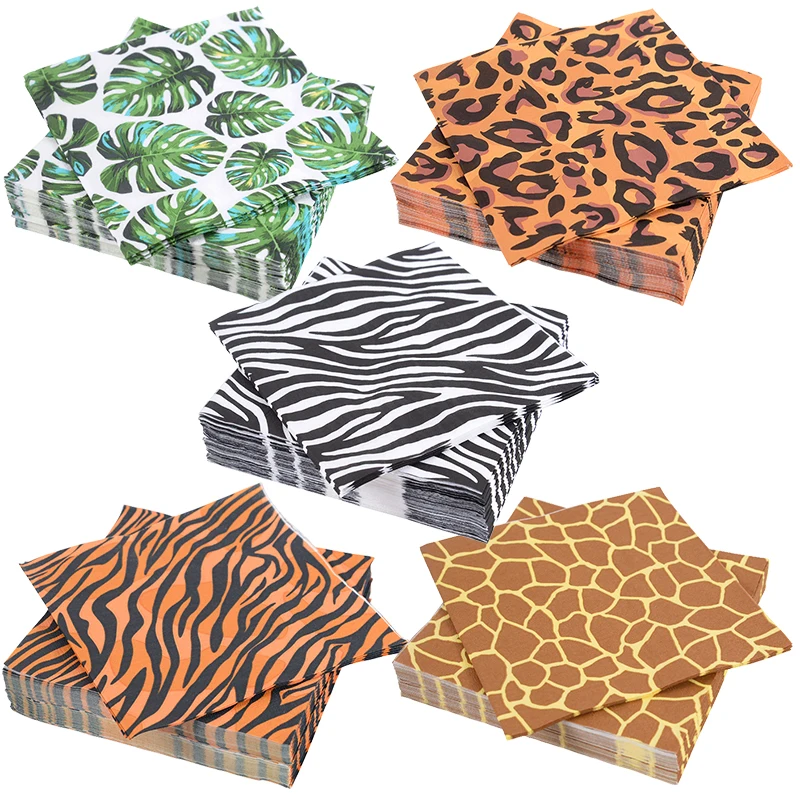 

20pcs Jungle Safari Animal Print Napkins Tiger Leopard Zebra Stripes Paper Napkin Birthday Party Decoration Baby Shower Supplies