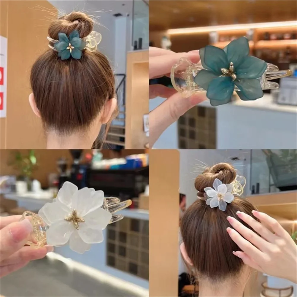 

Advanced Elegant Camellia Flower Bow Hair Claws Clip Spring clips Back Clip Hair Accessories for Women meatball head Styling