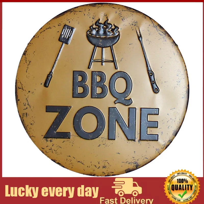 

BBQ Zone Retro Plaque Metal Tin Signs Cafe Bar Pub Signboard Store Wall Decor Vintage Nostalgia Round Plates Wall Posters