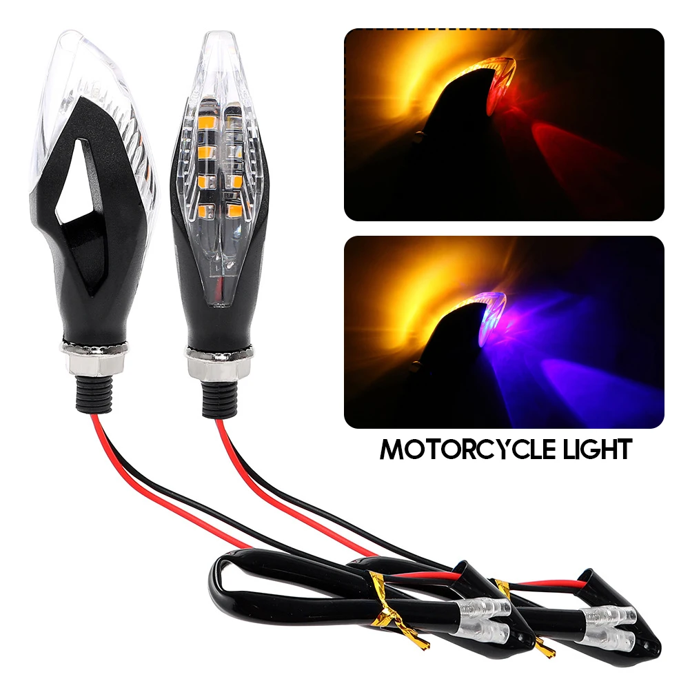 

2PCS Universal 5 LED Dual Color Motorcycle Turn Signal Indicator Light Blinker Amber Blue Red Lightings for Cafe Racer Lights