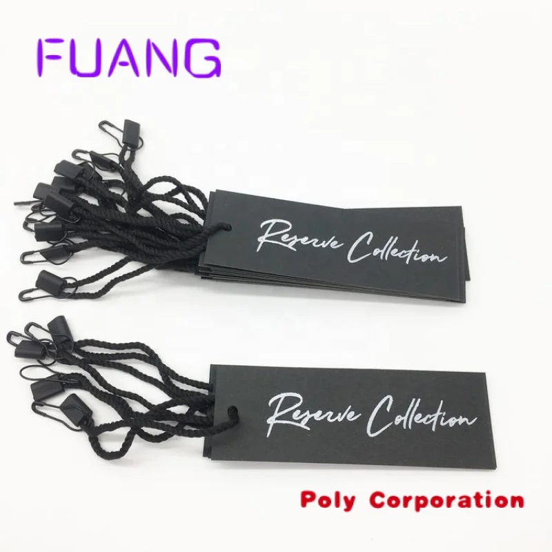 

Custom hang tags clothing tag custom Eco-firendly black card silk-screen printing with string tagsfor clothes clothing hang tags