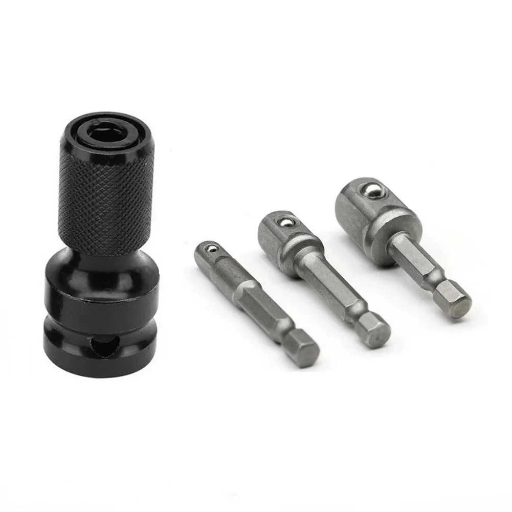 

4pcs 1/2 Square Drive To 1/4 Hex Ratchet Socket Converter Adapter Impact Tool Kits Wear-resistant Anti-fouling Drill Chucks