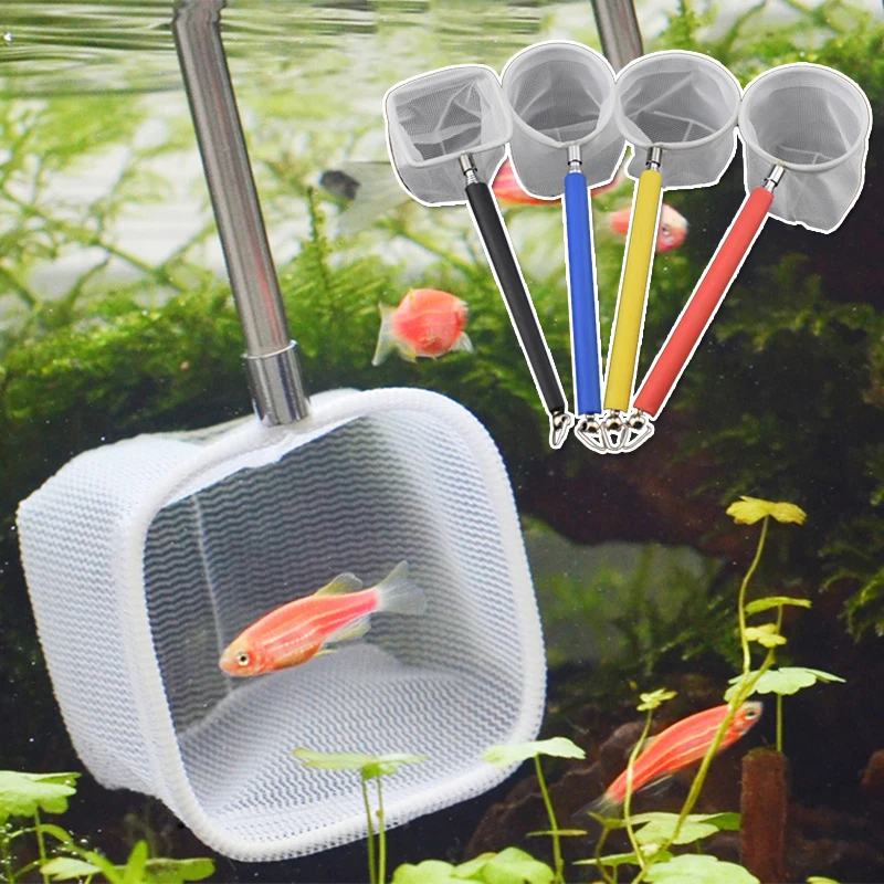 

Portable Retractable Aquarium Fishnet Mini Stainless Steel Mesh Shrimp Catching Fishing Net Round Square Fish Tank Cleaning Net
