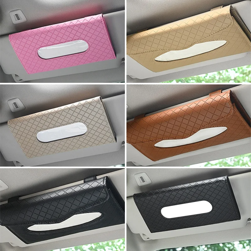 

Universal Grid Leather Car Tissue Box Auto Sun Visor Embossing Leather Tissue Case Car Hanging Towel Paper Napkin Papers Holder