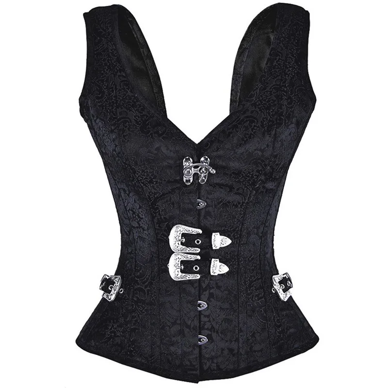

Sexy Women's Steampunk Corset Black Vest 12 Steel Boned Vintage Gothic Underbust Corsets and Bustiers Shapewear