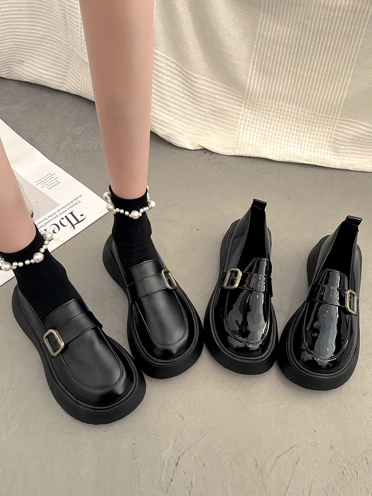 

Shoes Woman Flats Autumn Oxfords Clogs Platform British Style Dress Fall Leather Summer Creepers Black New Preppy Med Basic PU