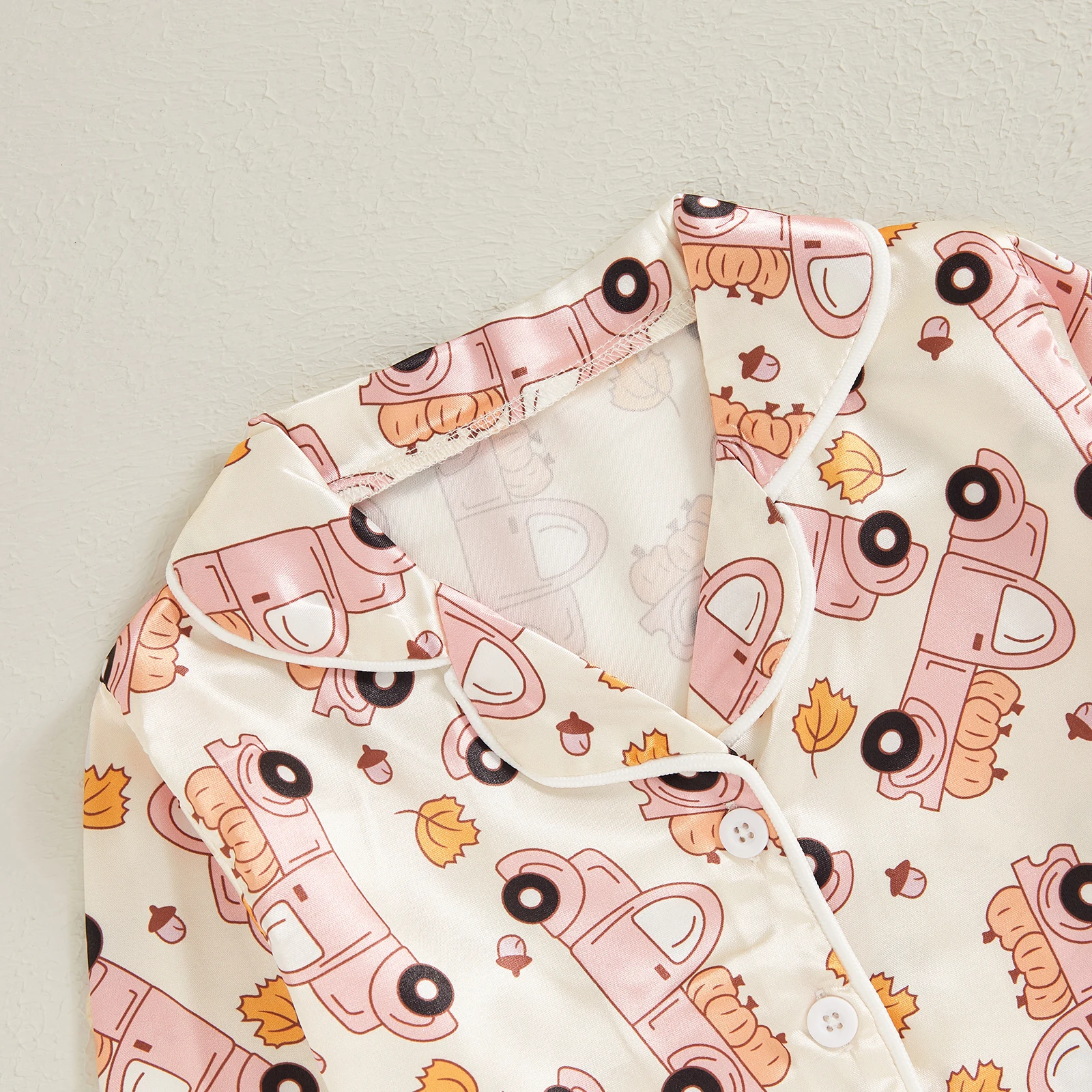 Пижамный комплект детский атласный с длинным рукавом топ лацканами и штаны