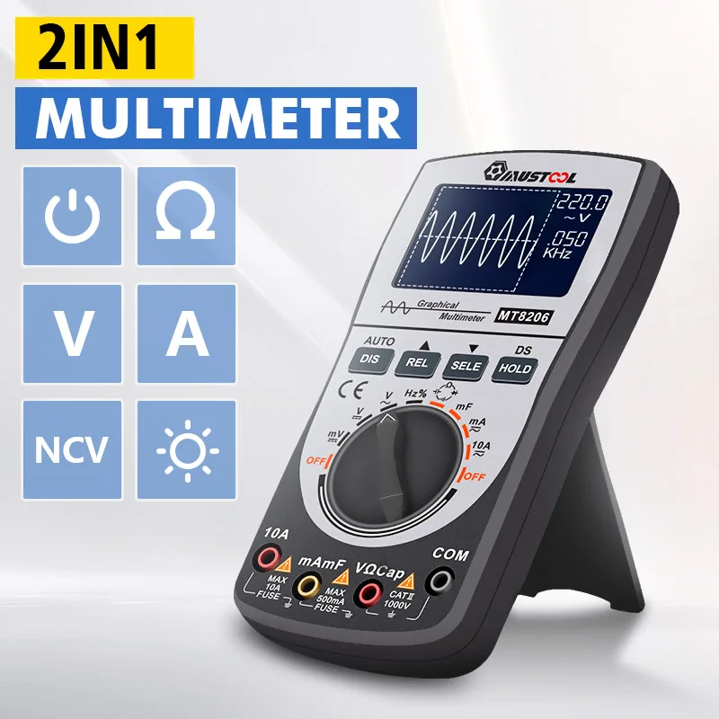 

MUSTOOL MT8206 Upgraded Digital Oscilloscope Multimeter 2 in 1 Intelligent Analog Bar Graph 200k High-speed A/D Sampling