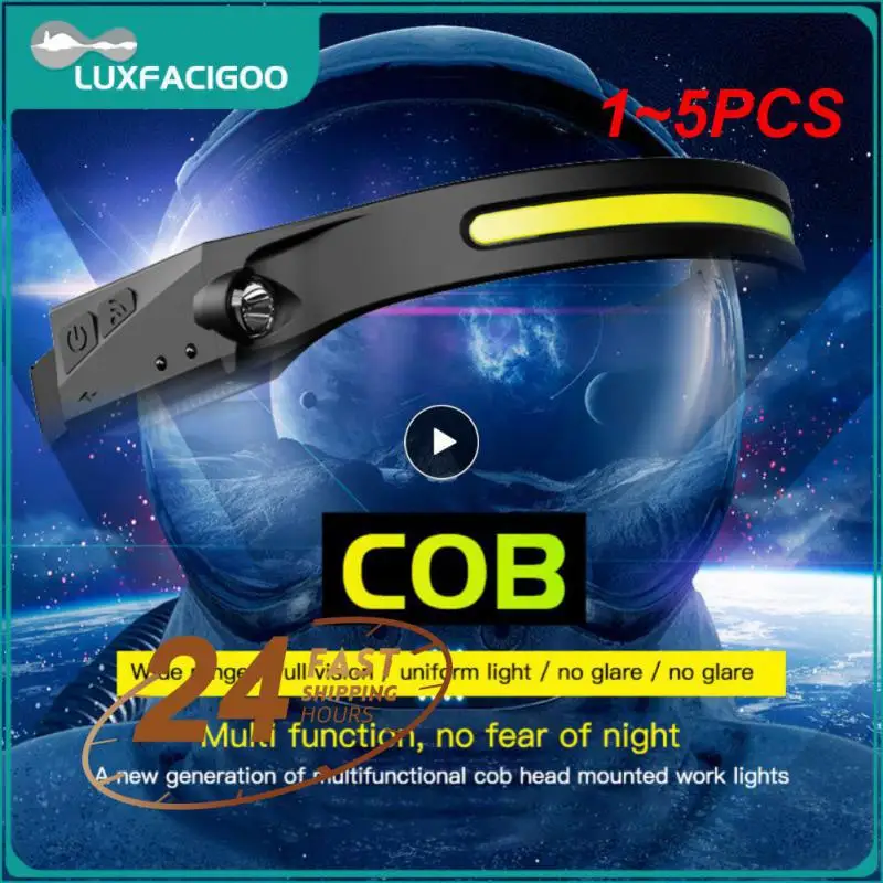 

1~5PCS NineLeaf Waterproof COB LED Head Lamp Motion Sensor Headlamp Portable Flashlight Comfortable USB Rechargeable Head