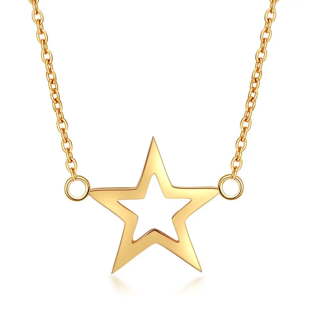 

For Women Hollow Pentagram Pendant Stainless Steel Necklace Fashion Jewelry Friend Gift