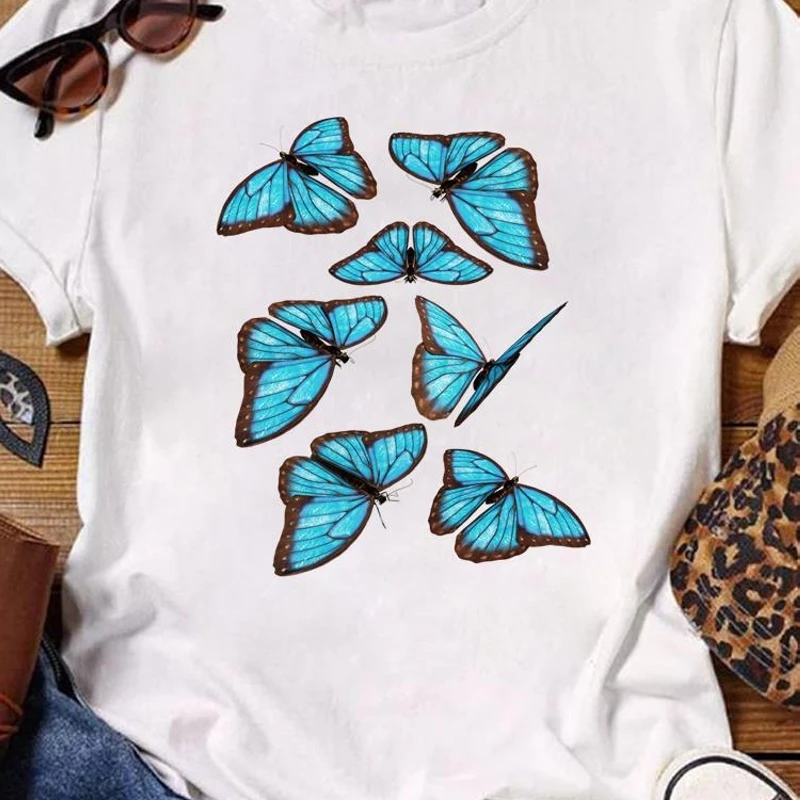 

Butterfly T-shirt Trend 90s Fashion White Lovely Tees Casual Graphic Tshirt Clothing Female Summer Short Sleeve Women Print Tops