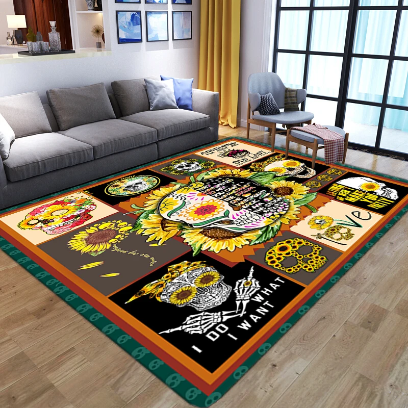 

Funny skull floor rug bedroom bedside sunflower decorative plastic floor mat