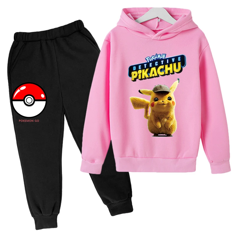 

Japanese Anime Pikachu Sweatshirt Pokemon Printed Long Sleeved Hoodie Cartoon Harajuku Jumper Children's Hip Hop Unisex Suit