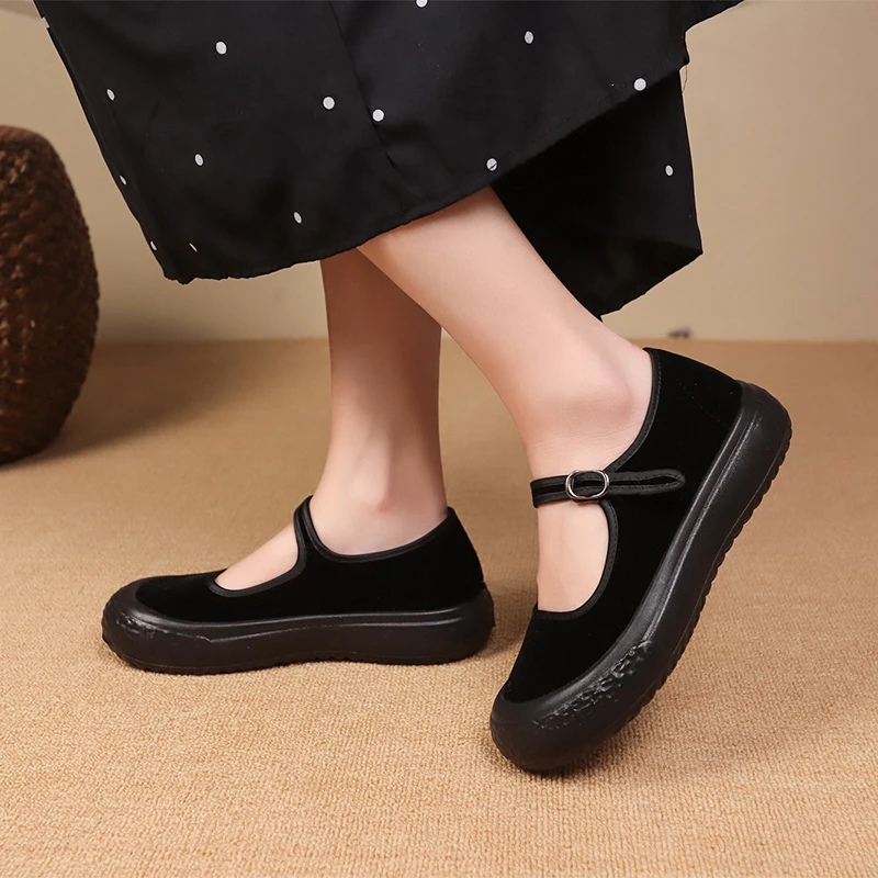 Женские одинарные туфли весенне-осенние новые замшевые тканевые с круглой