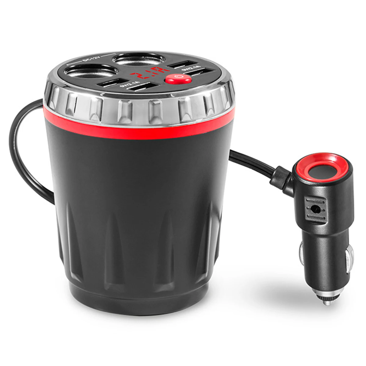 

Cup Shaped 4 USB Port + 2 Cigar Lighter Socket Car Charger FM Transmitter with Voltage & Current Detection Cup Shaped Car
