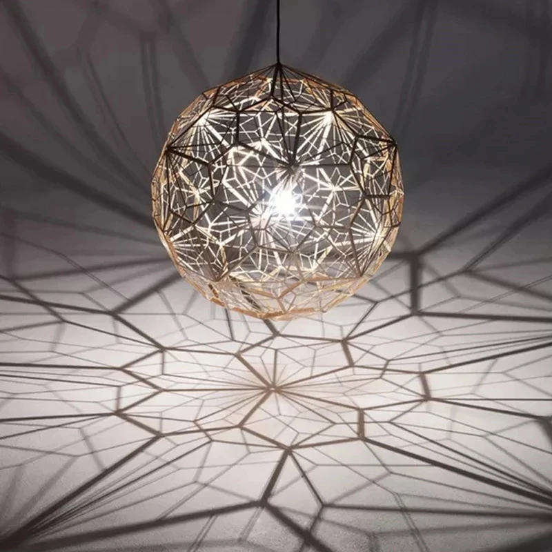 

Modern Iron Pendant Lights Metal Web Etch Stainless Steel Chendelier Round Diamond Ball Projection Marakesh Lamp for Designer