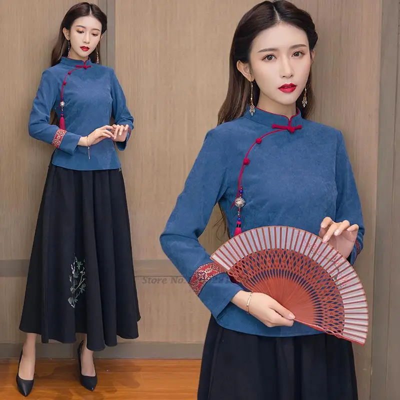 

2023 chinese style women qipao tops national hanfu blouse elegant retro zen china traditional shirt tang suit retro loose blouse