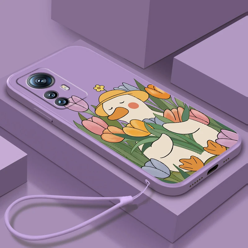 

Phone Case For Xiaomi Mi 13 12S 12 12X 12T 11i 11T 11 10 10S 10T Pro Lite Ultra 5G Flowers Cute Drawing Duck Liquid Rope