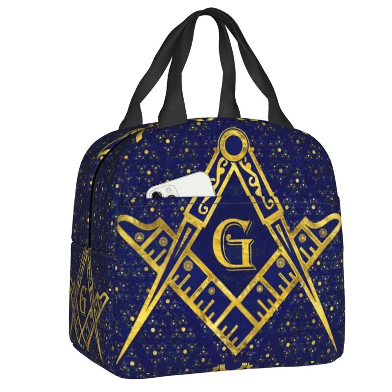 

Custom Freemasonry Symbol Lunch Bag Women Cooler Warm Insulated Lunch Boxes for Kids School Children