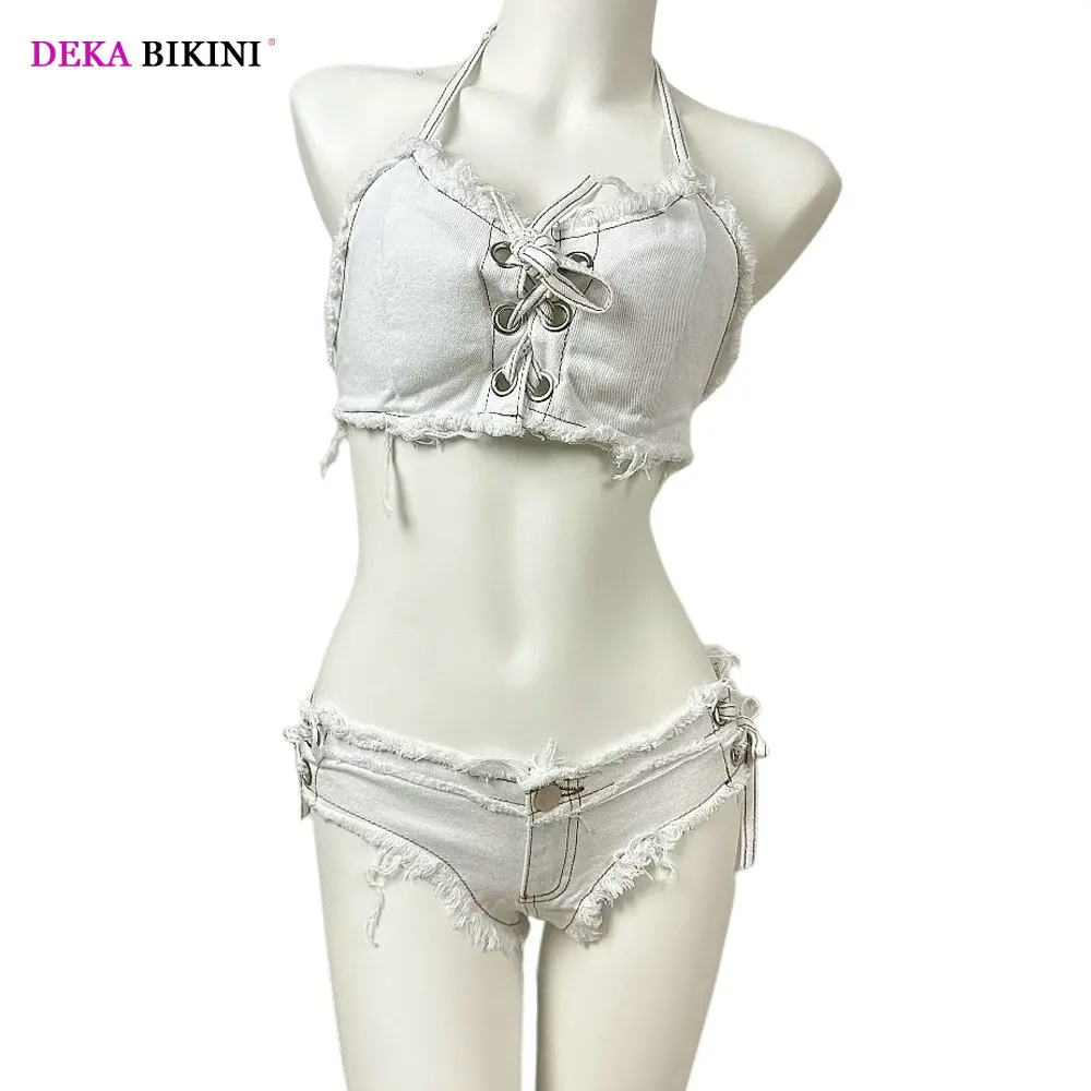Женский бандажный Джинсовый комплект бикини DEKA новые летние джинсовые шорты