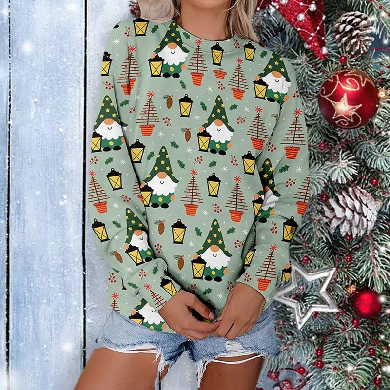

Autumn Winter Women Print Christmas Sweatshirt Long Sleeve Cartoon Santa Claus Pullovers Hoodies Jackets Top Female Clothing