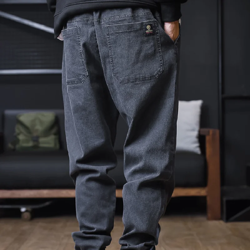2023 New Plus Size Jeans Men's Loose Jogging Street Wear Casual Fashion Pants Knee Length Denim Pants Street Wear
